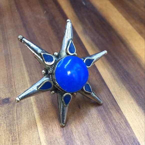 Blue Star Ring, Afghan Massive Ring, Stone Ring, Boho Ring, Vintage Ring, Kuchi - Picture 6 of 9